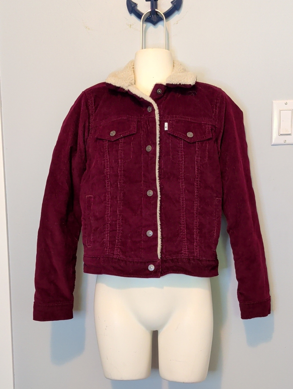 Levi's Burgundy Corduroy Sherpa Jacket with Cream Trim